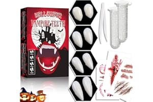 10 Piece Vampire Teeth Set,4 Sizes Vampire Fangs,Fake Fangs Vampire Teeth Adult with 2 Tube Teeth Pellets Adhesive,for Cosplay Party Props Halloween Horror Party Fangs. (Cremeweiß-25A)