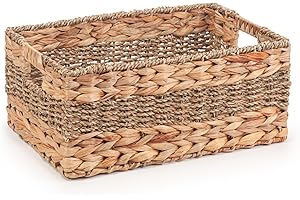Woodluv Wicker Storage basket, Hand woven Display Hampers, Bathroom Bedroom Storage Basket for Shelves, Home or Office, Home Décor, 35 x 24 x 15 cm - Large