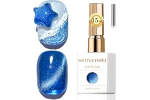 Senvenski Gelatina Vetro Cat Eye Smalto Semipermanente, 15ML Occhi di Gatto Magnetica per Gel Unghie Kit Olografico Glitterato Cristallo Smalti Unghie Salon Home DIY (Blu, MY1-009)