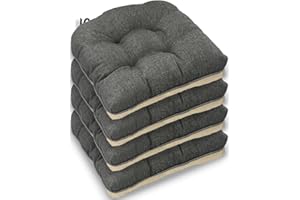 Casabella Chair pads - Dining Chairs Cushion - 4 Pc Cushions 45x45+8cm Non Slip Backing Chairpads - Tufted Seat pads With Ties - Durable & Soft Cushions for Kitchen, Garden - Grey