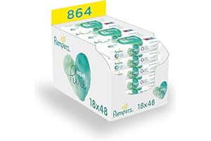 ‎PAMPERS Pampers Aqua Pure Chusteczki Nawilżane Dla Niemowląt i Dzieci 864 Sztuk (18 x 48), Wykonane w 99% z Czystej Wody, Testowane Dermatologicznie