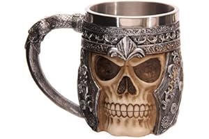 DOEPEBAE Taza de cerveza de calavera de acero inoxidable, taza de calavera de guerrero vikingo, vaso de calavera medieval, copa de vino para café, bebidas, jugo (taza de calavera uno)