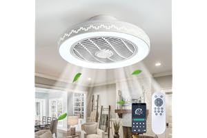 LOKUNM Low Profile Ceiling Fans with Light Remote 48cm Reversible Smart Fans Light 6Speeds Dimmable 3 Color Temperture 36W Bladeless Fan Light for Bedroom Living Room Kitchen