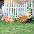 Wonderland Set of 2 (Combo) Gnome Dwarf Sleeping Statue and gnome Pushing cart Planter for Home décor, Garden Decoration