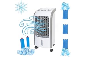 CAPANDIMARKET Enfriador de Aire Portatil+5 bloques de congelacion,Aire Acondicionado Portatil sin Tubo,Climatizador Evaporativo,Aire Acondicionado Caravana,Humificador de Aire,Aire Acondicionado Portatil Silencioso