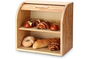 G.a HOMEFAVOR Cubo de pan de bambú de 2 capas con capa extraíble, autoensamblaje