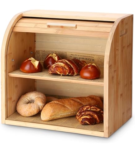 SG Traders Double Decker Bamboo Bread Bin 2-Layer Bread Box Eco