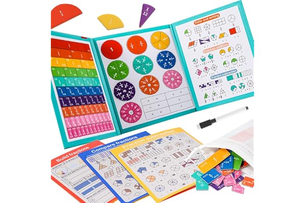 Dr. MUYA® Pedagogiskt Bråkpussel, Magnetisk Vikbok i Tre Delar | Bråkmaterial för Barn 5 6 7 8 9, Magnetisk Bok, Montessori Bråkspel för Lärande