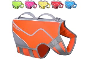 VIVAGLORY Life Jacket for Dogs of Sports Style, Heavy Duty Pet Safety Vest, Comfortable Neoprene Lifejackets with Hook & Loop Closure, Orange, Large