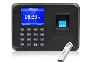 AWKAQUN Máquina de Asistencia, Máquina Fichar de Asistencia Biométrica de Huella Dactilar con 8G Disco U, Capacidad de 100.000 Registros,2.4 Pulgadas, Pantalla LCD, Sistema Española