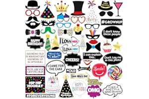 STERLING JAMES CO. Funny Birthday Photo Booth Props - 47 Pieces - 21st - 30th - 40th - 50th - 60th - 70th - 80th - 90th – Birthday Party Supplies, Decorations and Favors
