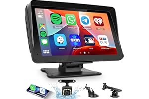 Radio de Coche Portátil Carplay Pantalla, 7 Pulgadas IPS Pantalla Táctil para Coche con Carplay Inalámbrico Android Auto, Hodozzy Portáti Radio Bluetooth, Mirror Link Cámara Soporte AUX/FM/TF/GPS