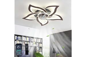 GWYAJTU Ventilateur Plafond Avec Lumiere Design Moderne Silencieux Dimmable LED Lustre Ventilateur DC Réversible 6 Vitesses Plafonnier Ventilateur Et Télécommande Pour Chambre Salon-Black wood grain