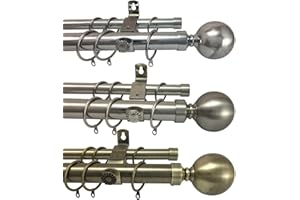 Your Home Online 28 / 19mm Metal Extendable Double Curtain Pole Metal Ball Finial Polished Brushed Chrome Brass (2m, Polished Chrome) (2m - 3m Extendable, Polished Chrome)