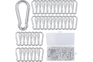 LONNEY Aluminium, Karabinerhaken Karabiner Schlüsselanhänger 40 x 4mm Karabiner Klein 40Stk Carabiner Set mit Schnapphaken für Rucksack Hundeleine Camping Angeln Reisen, D-Form, silbrig