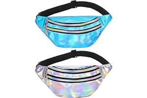 Firtink 2 pack Shiny Bumbag, Holographic Waist BagFanny Pack Double Zipper Belt Bag Festival Rave Bumbags Waterproof Hip Pouch for Ladies Women Ladies Girls Travel Party Sports Running Hiking
