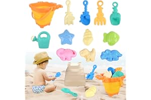 Euakee Giocattoli da Spiaggia, 12 Pezzi Giochi Spiaggia Bambini con Granchio Secchiello Pieghevole, Pala, Stampi per la Sabbia per Bambini Ragazzi e Ragazze (Giallo)