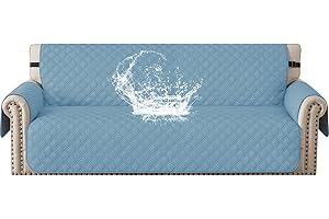 YSTELLAA 100% Impermeabile Copridivano 3 Posti Con Braccioli, Copridivano Antigraffio Gatto Cane, Estivo Copridivani Trapuntato Con Tasche, Salvadivano Antiscivolo Antimacchia, Blu Chiaro