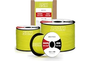 Brotree Paracord 3mm 15M Corda 100% Nylon Tipo II 3 Fili Corda Paracord 425 per Esterno, Artigianato, Fatto a Mano - 192 kg Carico di Rottura (Neon Giallo)