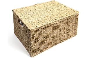 Woodluv Storage Boxes With Lids, Storage Baskets With lids, Woven Natural Seagrass, Storage Baskets for Shelves, Gift Hamper basket, Extra Large