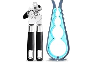 NEDIT Tin Opener UK - (2 Pieces) Tin Opener & Jar Opener - Stainless Steel Tin Opener and Ring Pull Can Opener for Weak Hands, Elderly and Children