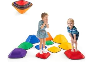 GOPLUS Pierres d'Équilibre pour Enfants, 11 Pièces Parcours de Motricité, Pierres d'Équilibre Empilables Antidérapantes, Aire de Jeux Interieur Exterieur pour 3+ Ans