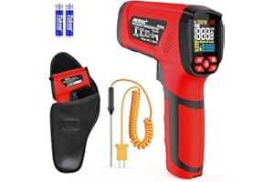 Termometro a Infrarossi MESTEK Digitale Laser Alta Temperatura Pirometro -40°C~1600°C con K-Probe Senza Contatto LCD Regolabile Emissività Allarme per Cucina Forgia Industriale HVAC Forno