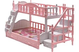 SMELEYOU Letto a castello bambola per ragazze simulazione in miniatura in legno in culla simulazione grafica bambola da cartone animato con scale Regalo di compleanno per mobili per bambole in plastica