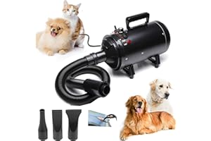JAOSY Professional Pet Dog Cat Heater Dryer w/3 Nozzles, Stepless Speed Airflow Cycle Duster Power Dryer Car Boat Blaster Snow Blower 2800W, Metro Bike Dryer, Low Noise High Power Grooming Dryer