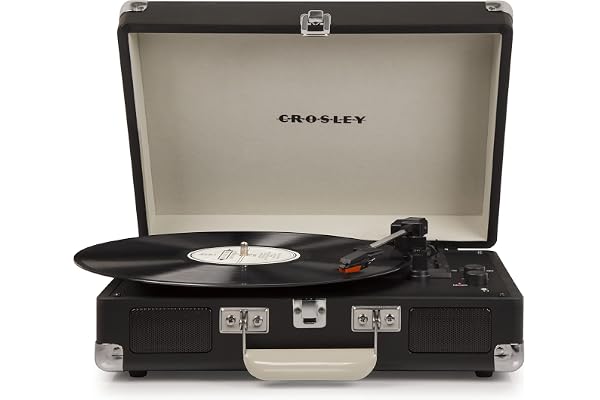 Crosley Cruiser Plus Tourne-disque portable – Tourne-disque Bluetooth, lecteur vinyle en forme de valise à 3 vitesses, platines pour disques vinyles, haut-parleurs stéréo intégrés, récepteur Bluetooth