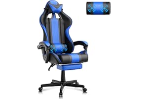 Ferghana Chaise Gaming Ergonomique Massage Fauteuil Gamer Chaise avec Repose-Pied Gaming Siege Bureau avec Appui-tête Chaise de Jeu Coussin Lombaire Gris