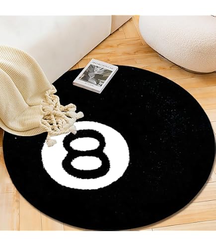Tapis De Bain Rond Motif 8 Boules De Billard - Microfibre Douce, Antidérapant, Lavable Machine (diam. 60 Cm)