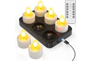 SoulBay Świece LED do wielokrotnego ładowania, z pilotem zdalnego sterowania i stacją ładującą, elektryczne bezpłomieniowe świeczki tealight z timerem, do domu, pokoju, na imprezę, Halloween