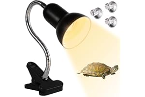 DONGTATA Tortoise Heat Lamp with 2 × 50W & 1 × 25W UVA UVB Bulbs Basking Light with 360° Swivel Clamp Stand and Flexible Gooseneck for Reptile Terrarium Aquarium