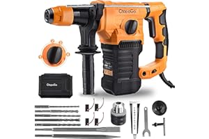 CTOPOGO Trapano a percussione SDS-Plus 1500W 1-1/4 pollici, frizione di sicurezza 4 funzioni con controllo delle vibrazioni incluso grasso, scalpelli e punte da trapano con custodia