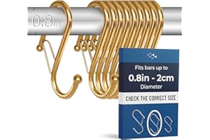 Blau Marité 10 Pack S Hooks for Hanging for Bars up to 0.8 Inch (2 cm) Diameter - Anti-Drop Hooks with Safety Lock – Heavy-Duty for Kitchen, Bathroom & Closet – Golden (Medium)