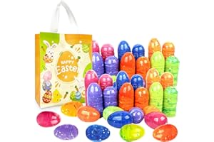 AVISKI 36Pcs 6×4cm Iridescent Marble-like Plastic Easter Eggs for Kids Egg Hunt Basket Bag Empty Stuffers Fillers with 1pc Cute Non Woven Bags, Toys Filling Treats & Easter Theme Party Supplies Favour