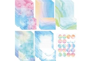 COMFORSO 65pcs Watercolor Letter Paper Envelopes Set,30 Sheets A5 Letter Papers with 15 Envelope and 20 Sealing Stickers,Pretty Stationery Set for Love Letters Creative Party Birthday Invitation (Watercolor-B)