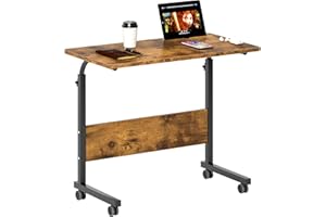 soges Tavolo per computer portatile regolabile in altezza, tavolo per PC con ruote, superficie con incisione come supporto per pad, tablet, telefono cellulare, 80 cm x 40 cm