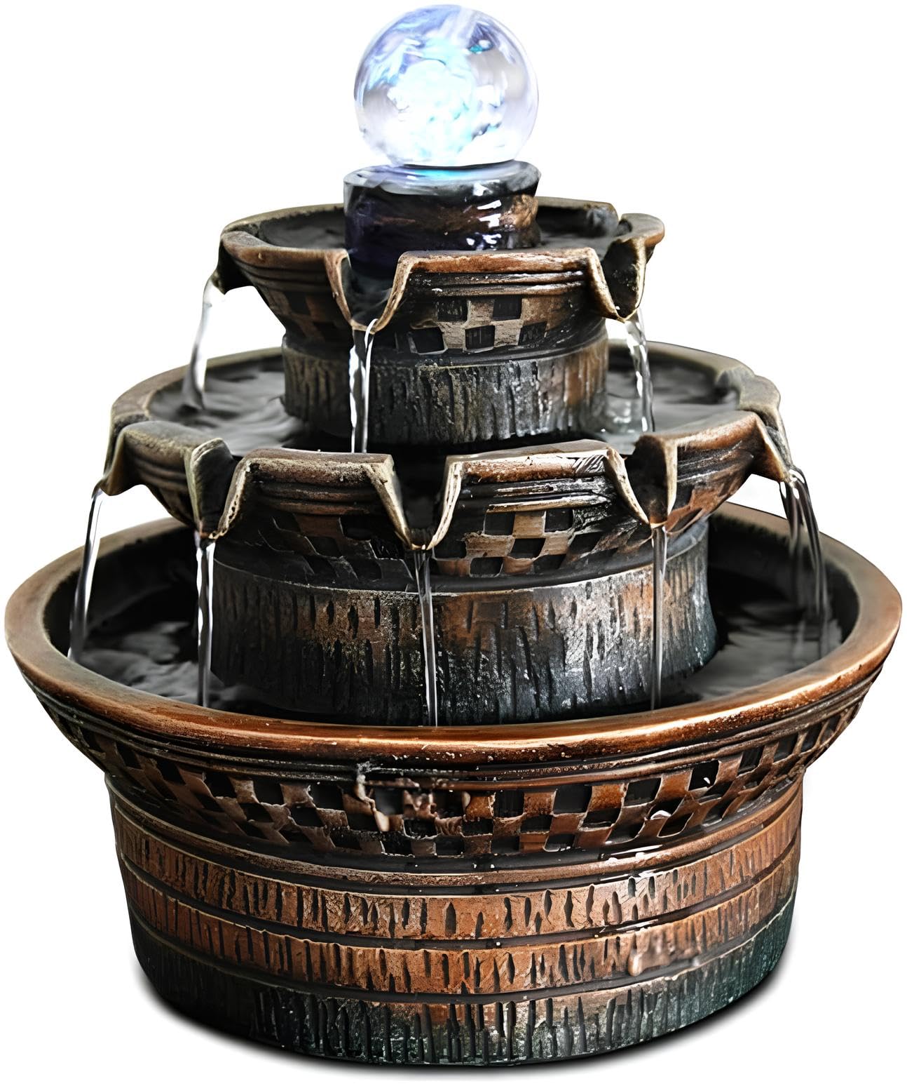 Seven Moon Desktop Water Fountain with Crystal Ball – Indoor Waterfall Decor for Home or Office, Featuring Deep Basin & Natur