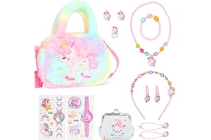 ZUYIST 14 Pièces Licorne Fille Cadeau, Accessoires Cheveux Bijoux Bracelet, Anneau, Clip, Collier, Bandeau, Clip D’oreille, Cravate, Baumwollplüsch