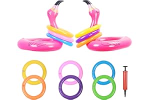 KATOOM Inflatable Flamingo Ring Toss Game 2 Pcs Inflatable Flamingo Hat Pool Party Decoration with 12 pcs Floating Swimming Rings for Kids and Adult Family Party Prop Water Fun