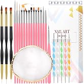 CHEMAILON 25Pcs Nail Art Brushes Set, Palette, Stand & Dual Pen | Dual-tip pen with silicone & acrylic ends for 3D marble, li