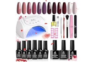 Beetles Gel Polish Starter Kit - 6 Rose Petals Winter Colors With 48W UV LED Lamp, Base and Top Coat - Peach Pink Purple Burgundy Red Christmas Nail Set