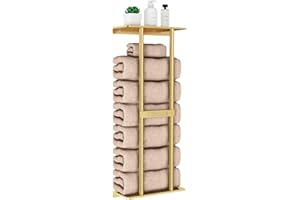 STWWO Towel Rack Wall Mounted Bath Towel Holder 76cm Bathroom Towel Holder with Shelf Large Bath Sheets Rolled Towels Storage for Small Bathroom Organizer, 76x32x14cm, Golden
