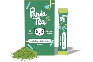Panda Tea Ceremonia de Té Matcha Orgánico | Polvo de té Matcha de origen japonés | 10 palitos de té Matcha | Té Verde en Polvo Ideal Para Tus Bebidas