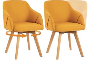 Bekrvio Swivel Dining Chairs Set of 2 with Arms, 360° Rotating Upholstered Chairs with Wide Padded Seat, Breathable Linen Fabric & Solid Beech Wood Legs for Kitchen & Dining Room