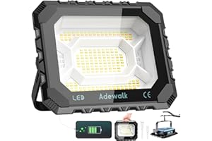 Adewalk Projecteur Chantier LED 80 W, 10000 lm Lampe de Travail Solaire & Batterie Rechargeable 8000 mAh, 5 Modes d'éclairage, Lampe de Camping Portable pour Travail, Pêche, Garage, Atelier