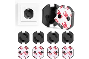 ATOYOGA Copriprese Corrente Bambini (10pcs nero) Copriprese Elettrica Bambini con meccanismo a rotazione, Proteggi Prese Bambini con adesivo, Blocco di sicurezza tappi per presa corrente a innesto