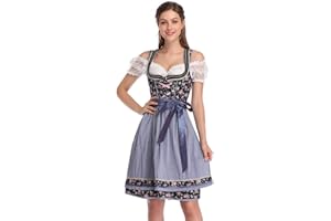 KOJOOIN Trachten Ladies Dirndl Short - Midi Robe traditionnelle pour Oktoberfest - Trois pièces : Robe, Chemisier, Tablier